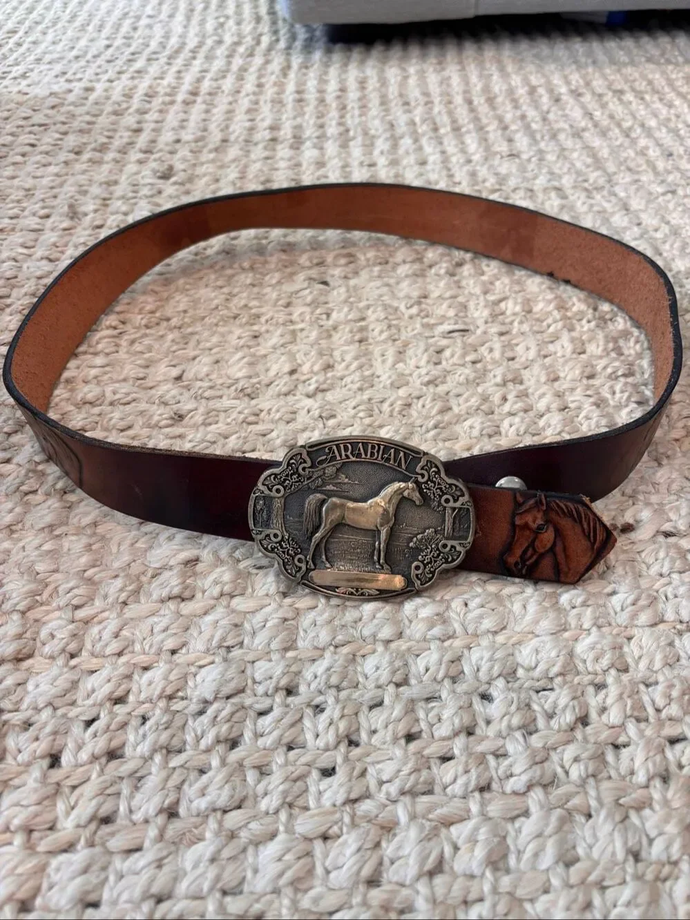 Vintage Genuine Leather Arabian Horse Solid Brass Western Equestrian Belt, luxur